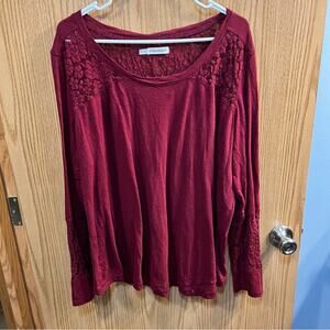 Maurices Deep Red Lace Detail Long Sleeve Top Plus Size 3X
